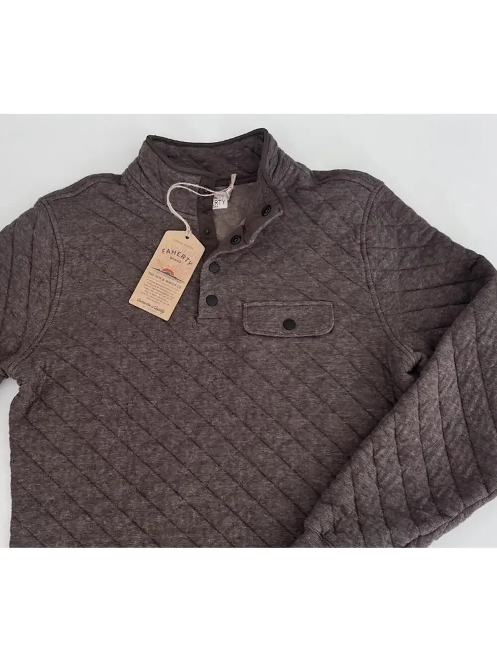 $188 Faherty Sweater Men's Large Epic Quilted Fleece Snap Button Pullover NWT
